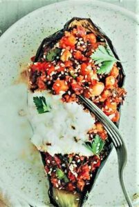 Moroccan Quinoa Stuffed Aubergine