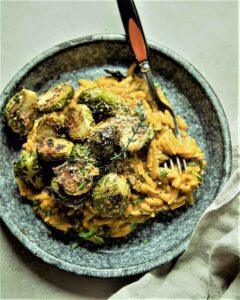 Creamy-butternut-orzo-crispy-Brussels-sprouts