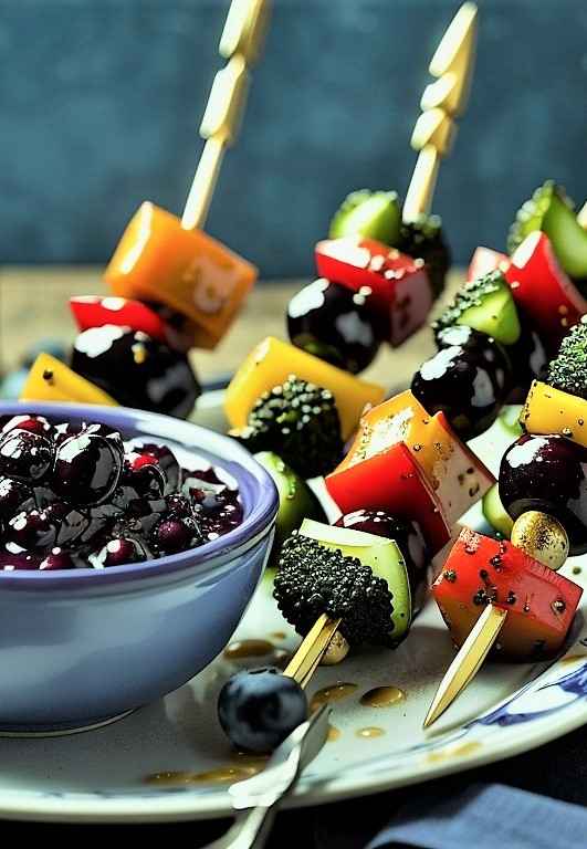 Fruit & Veggie Skewers with Sweet-Spicy Sauce